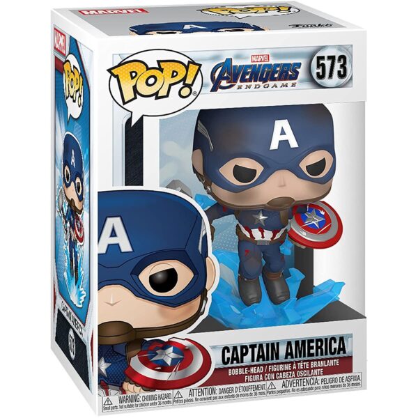 Figura POP Marvel Vengadores Endgame Capitan America con Escudo roto y Mjolnir